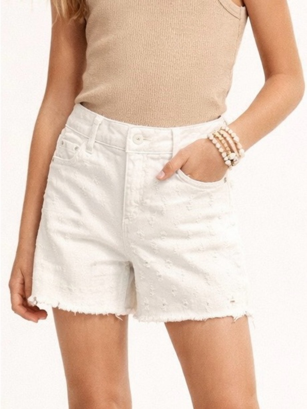 Tractr Girls Distressed Denim Shorts Ivory Cream Frayed Hem Cutoff Size 12 NWT